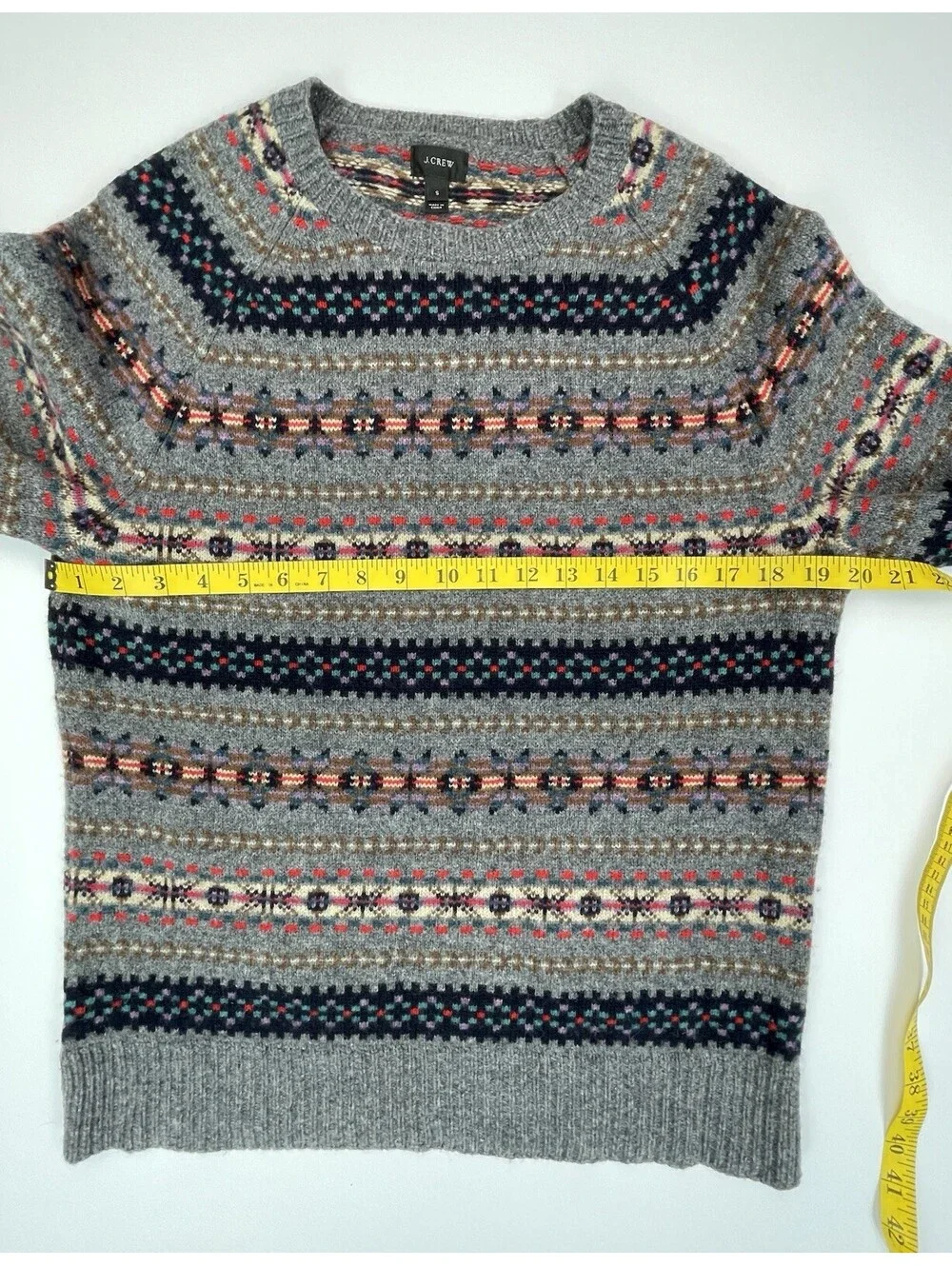 JCrew Mens Fair Isle Lambswool Sweater Gray Knit Small S Nordic Crewneck *read*